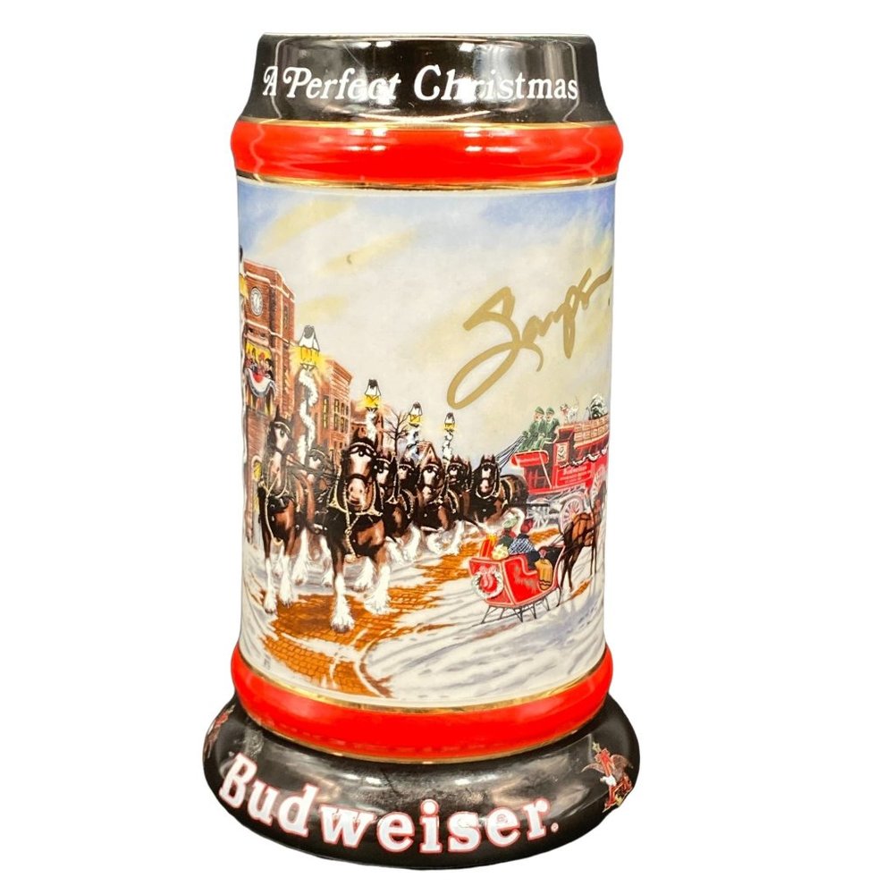 VTG A Perfect Christmas Budweiser Stein Anheuser-Busch Mug Signed Susan Sampson